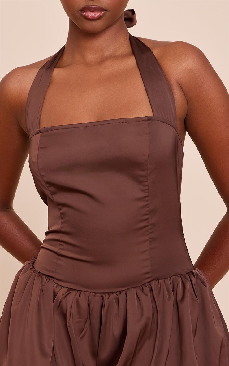 Chocolate Satin Halter Neck Puffball Romper Product Image