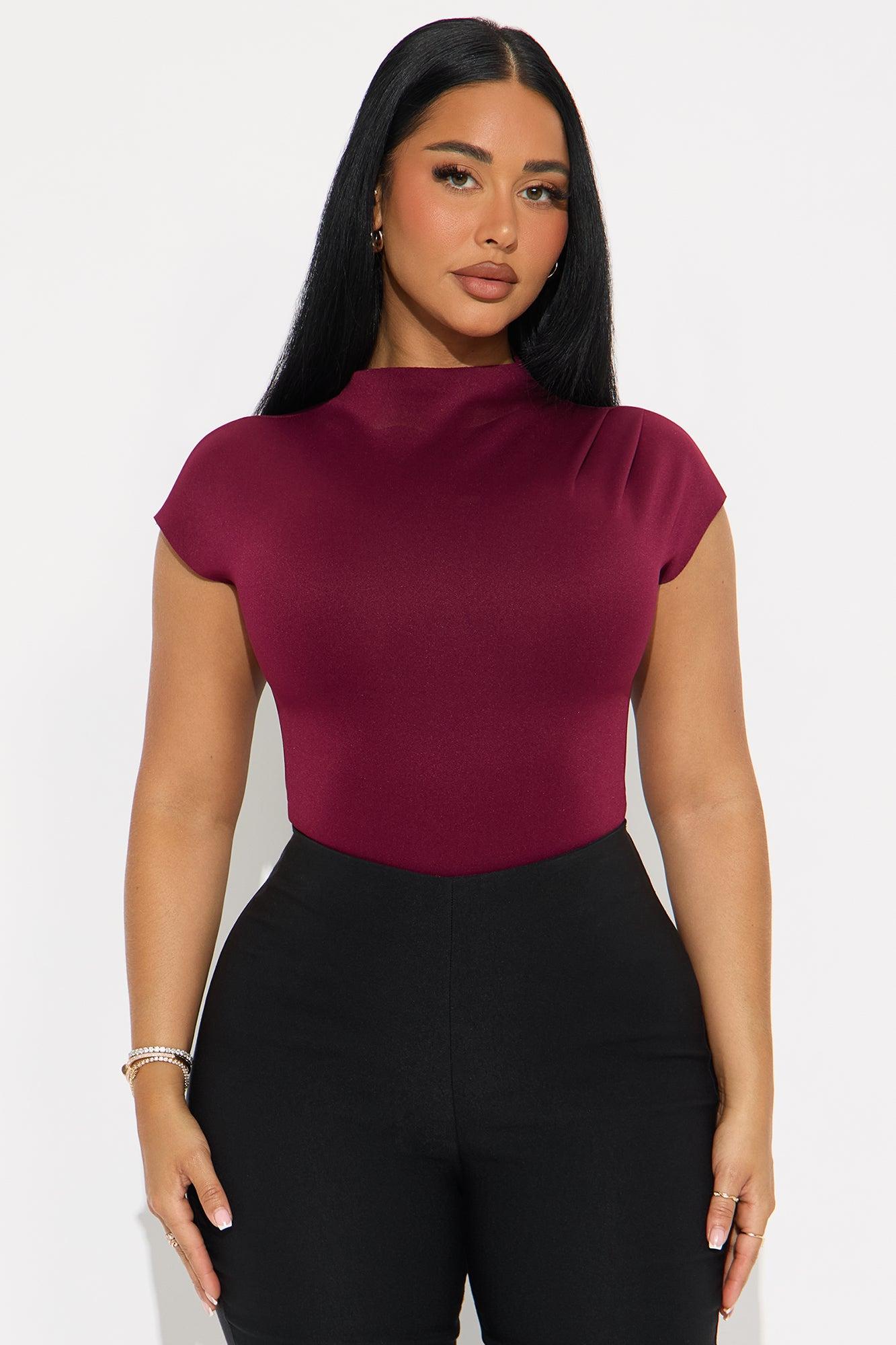 Fern Short Sleeve Mock Neck Bodysuit - Burgundy Female Product Image