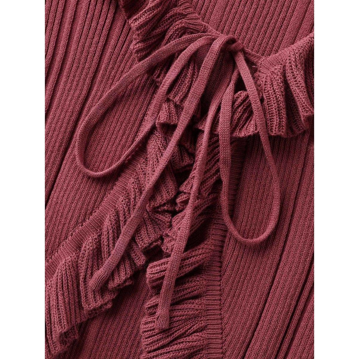 Plus Size Ruffled Edged Front Tie Knit Cardigan Rust Women Timeless Bodycon Long Sleeve Elegant Cardigans BloomChic 14-16/1X Product Image