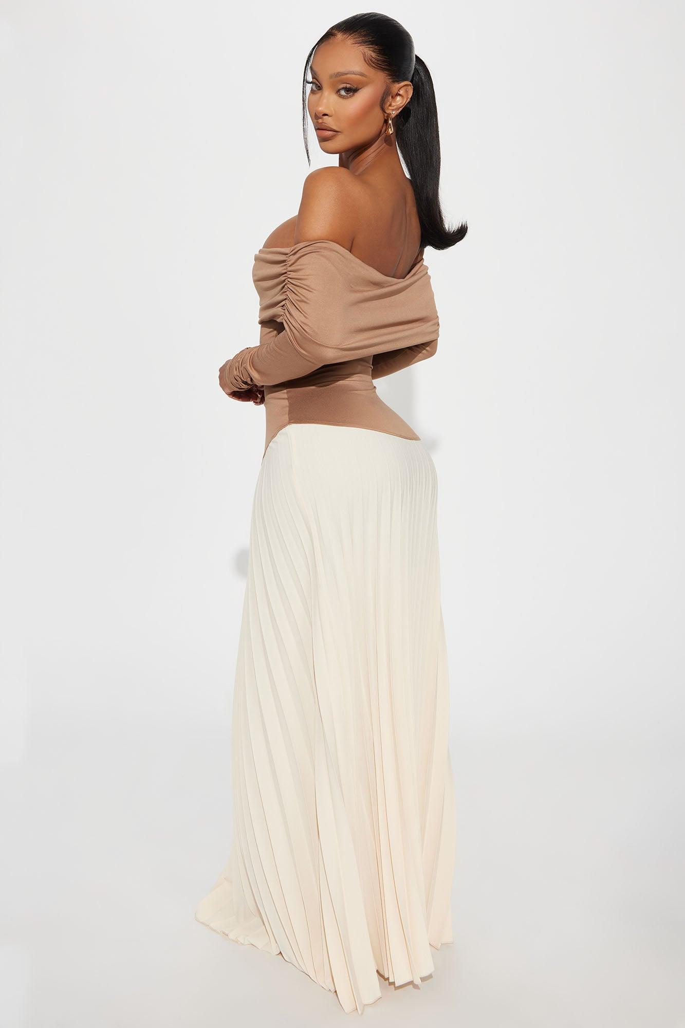 Claire Pleated Maxi Dress - Camel/combo Product Image