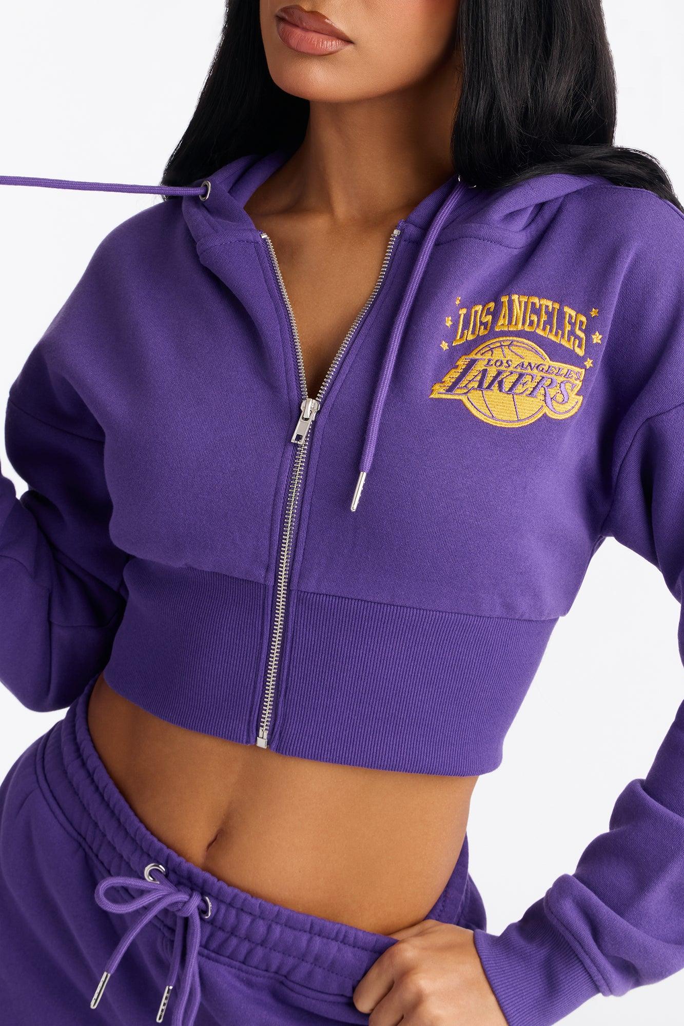 NBA LA Lakers Cropped Fleece Full Zip Hoodie - Purple Female Product Image