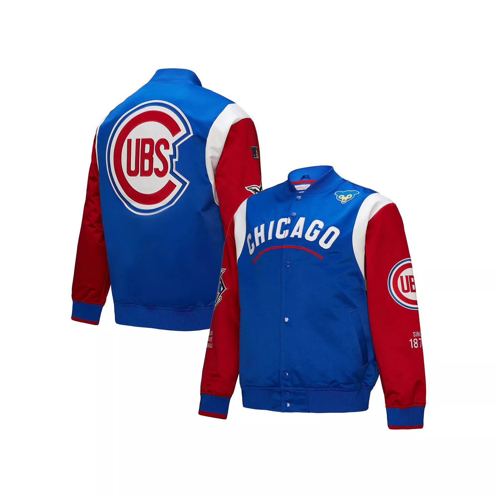 Men's Mitchell & Ness Royal/Red Chicago Cubs Cooperstown Collection Team Origins Satin Full-Snap Jacket,  Product Image