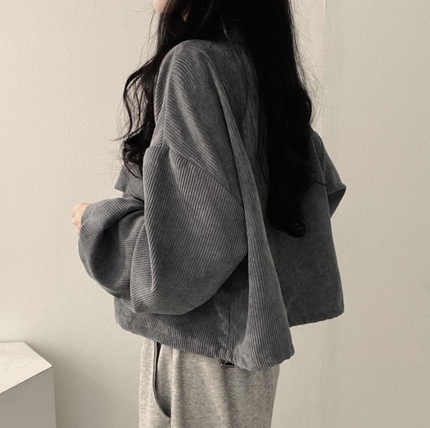 Plain Corduroy Loose-Fit Crop Shirt Jacket Product Image