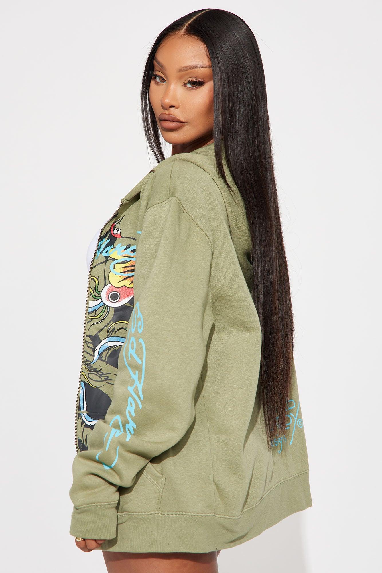 Ed Hardy Butterfly Zip Up Hoodie - Sage Product Image