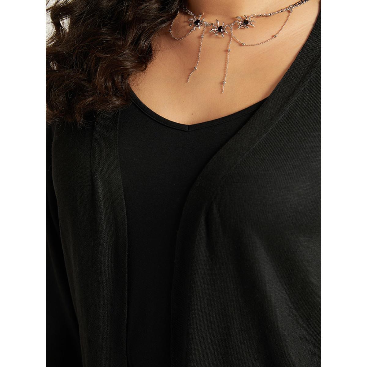 Plus Size Halloween Spider Print Tassel Trim Open Front Cardigan Black Women Casual Long Sleeve Festival-Halloween Cardigans BloomChic 14-16/1X Product Image