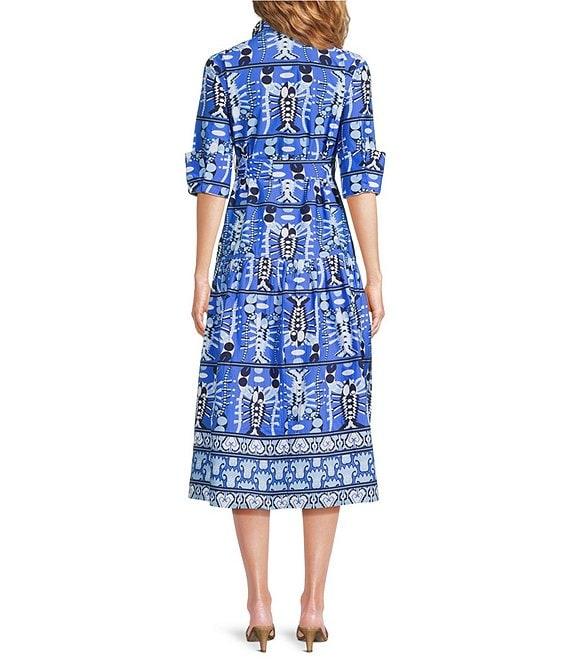 Jude Connally Sutton Seaside Catch Print Point Collar 3/4 Sleeve Tie Waist Midi Dress Product Image