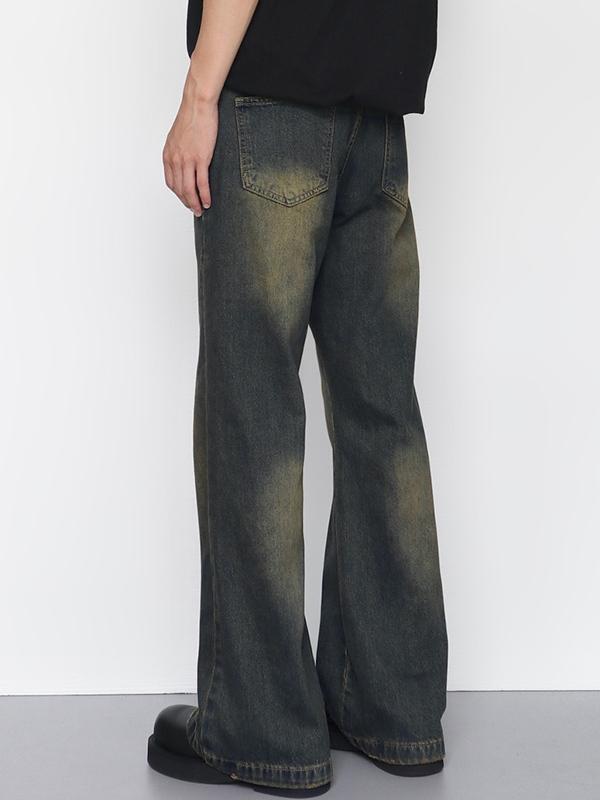 Men's Vintage Distressed Splice Loose Jeans Product Image