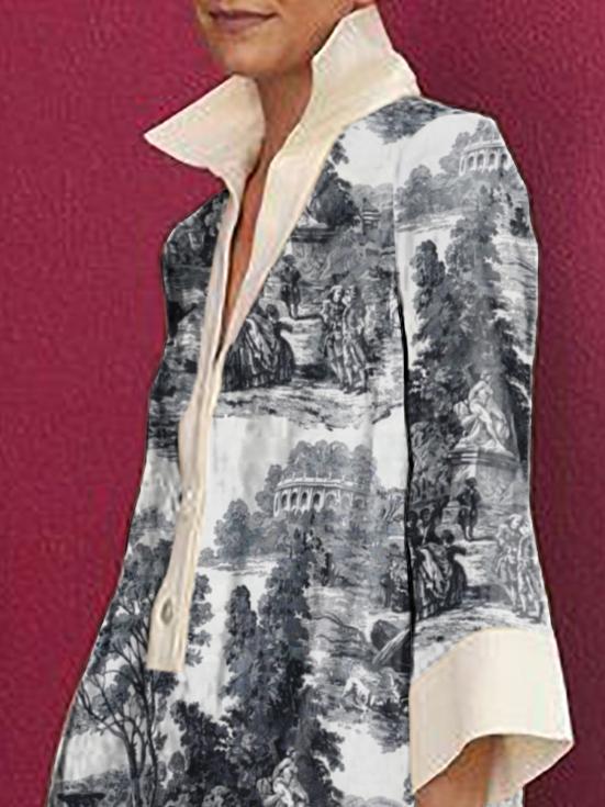 Long Sleeves Loose Printed Lapel Mini Dresses Shirt Dress Product Image
