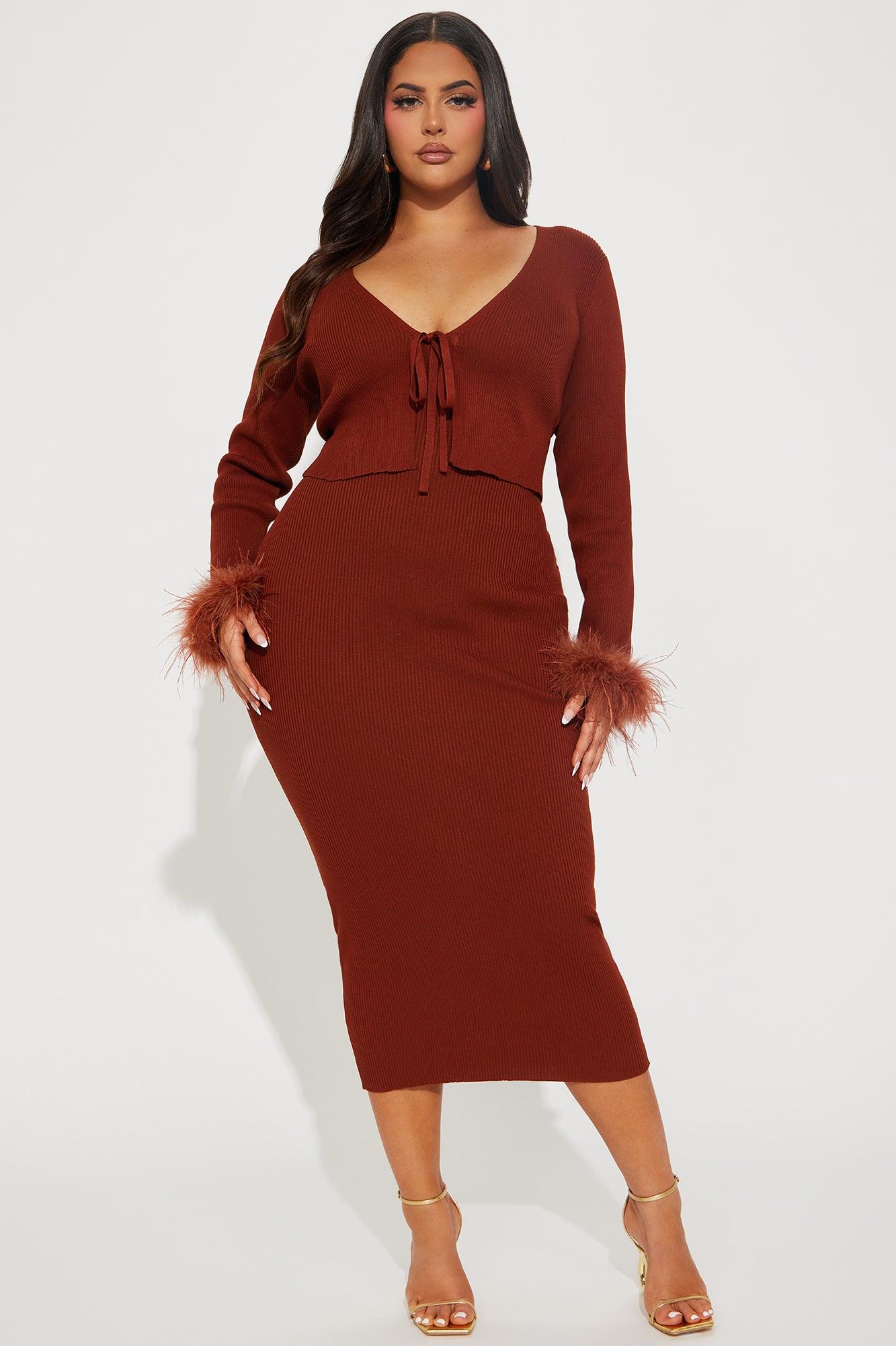 Dianne Sweater Midi Dress Set - Cognac Product Image