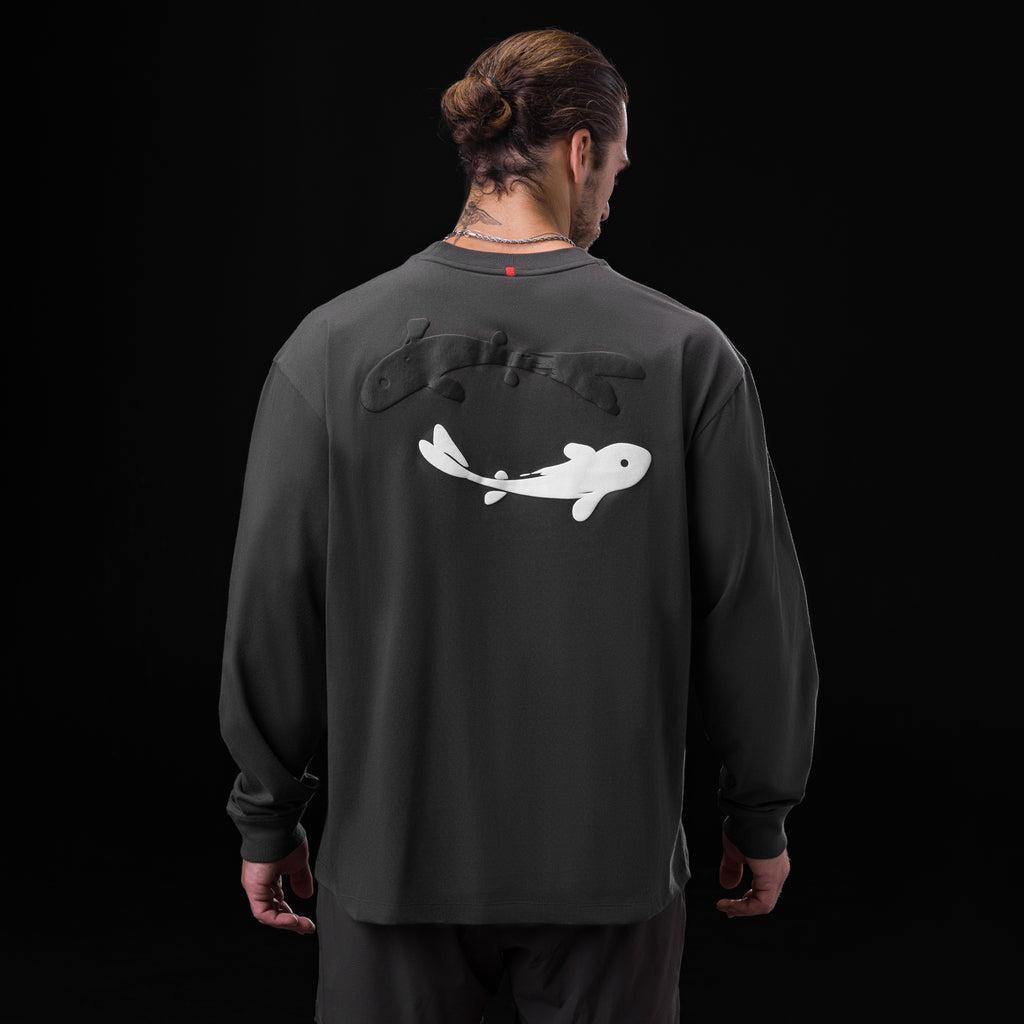 0851. Tech Essential™ Relaxed Long Sleeve  -  Space Grey "Koi" Product Image