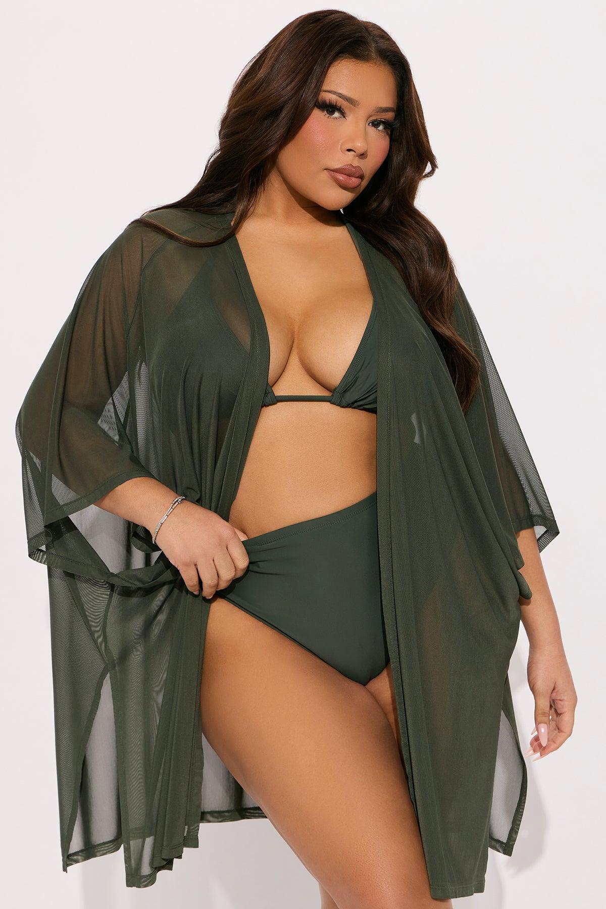 Maui Mix And Match Mesh Cover Up Kimono - Olive Product Image