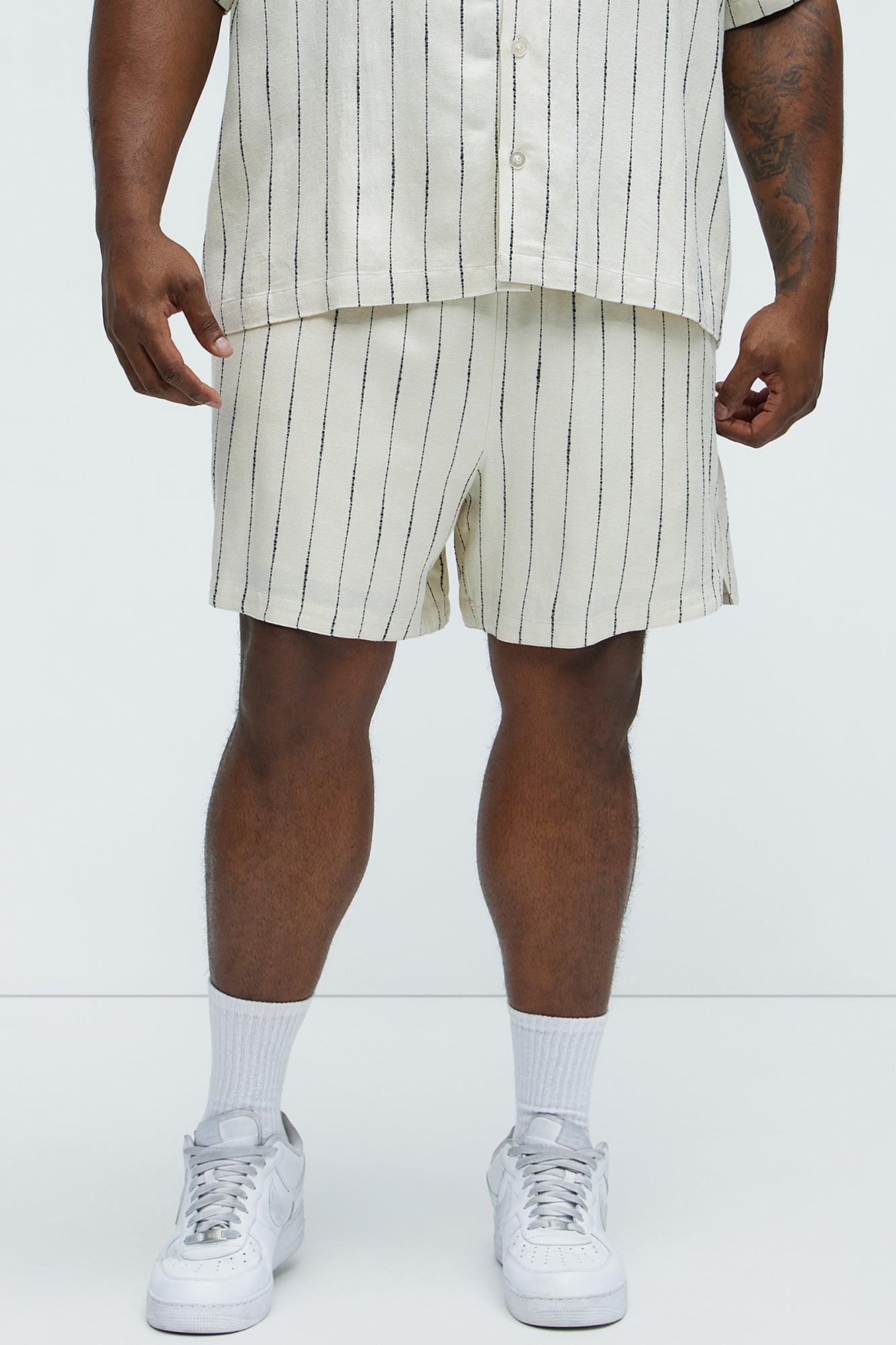 Slub Striped Linen Warm Up Shorts - Cream Product Image