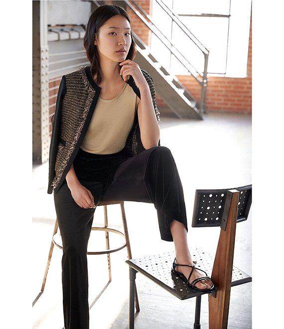 Ming Wang Scoop Neck Sleeveless Side Slit Metallic Shimmer Knit Tank Product Image