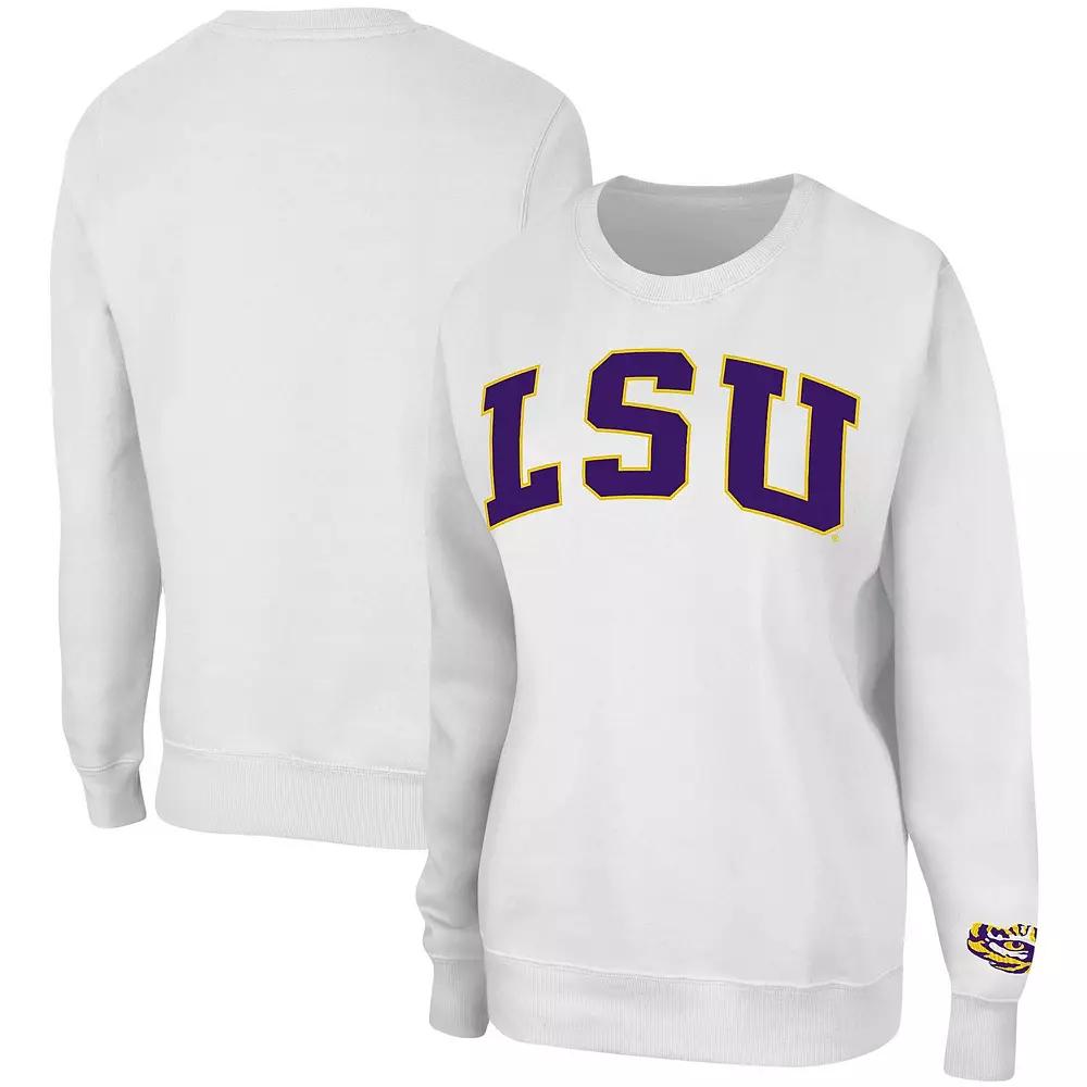 Women's Colosseum White LSU Tigers Campanile Pullover Sweatshirt,  Product Image