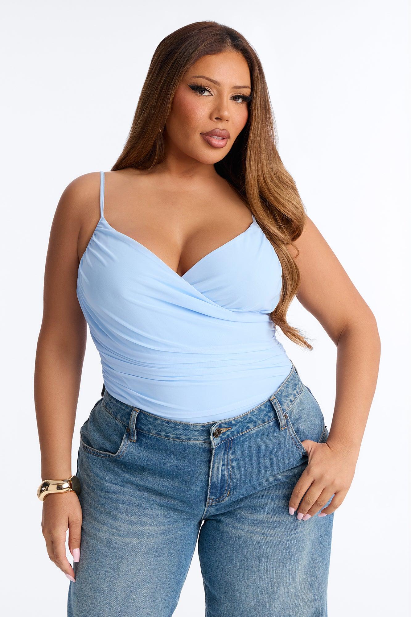 Ariel Ruched Mesh Tank Top Bodysuit - Blue Female Product Image