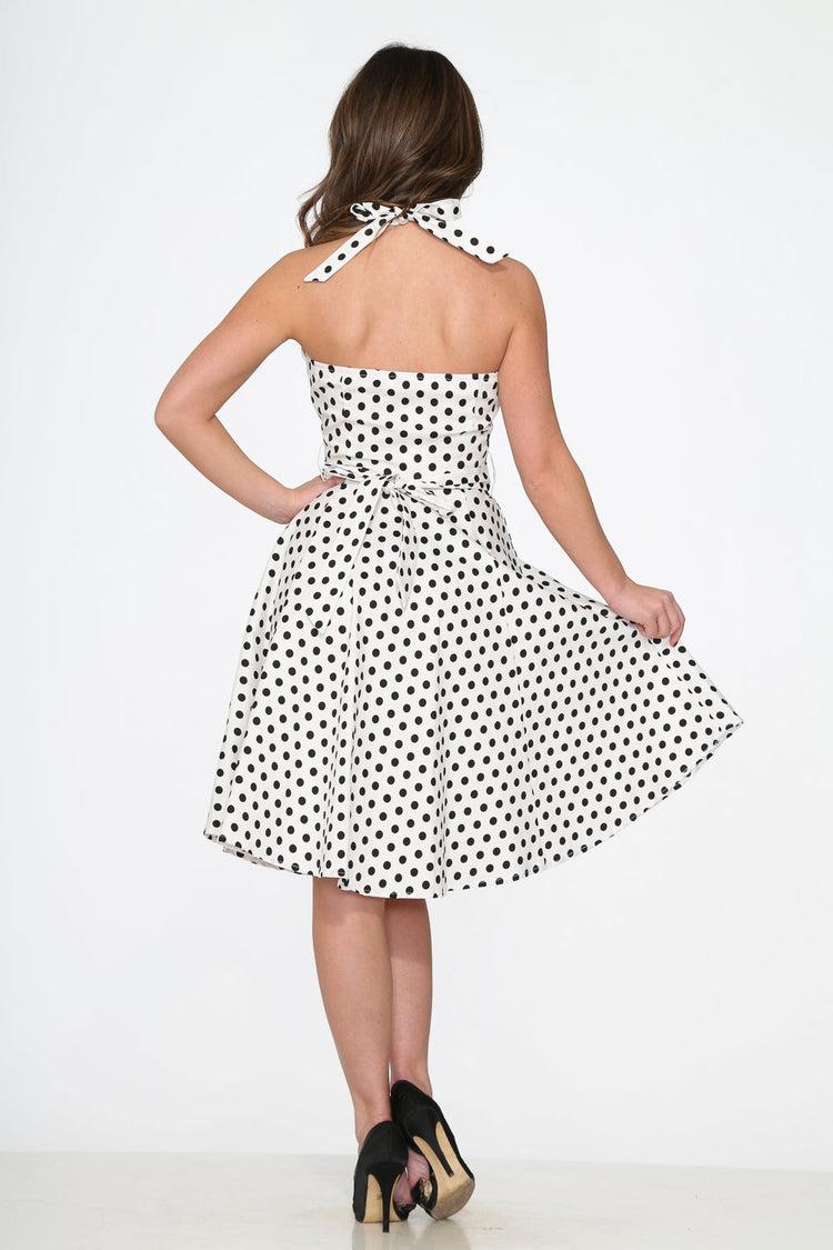 White & Black Polka Dot Halter Dress Product Image