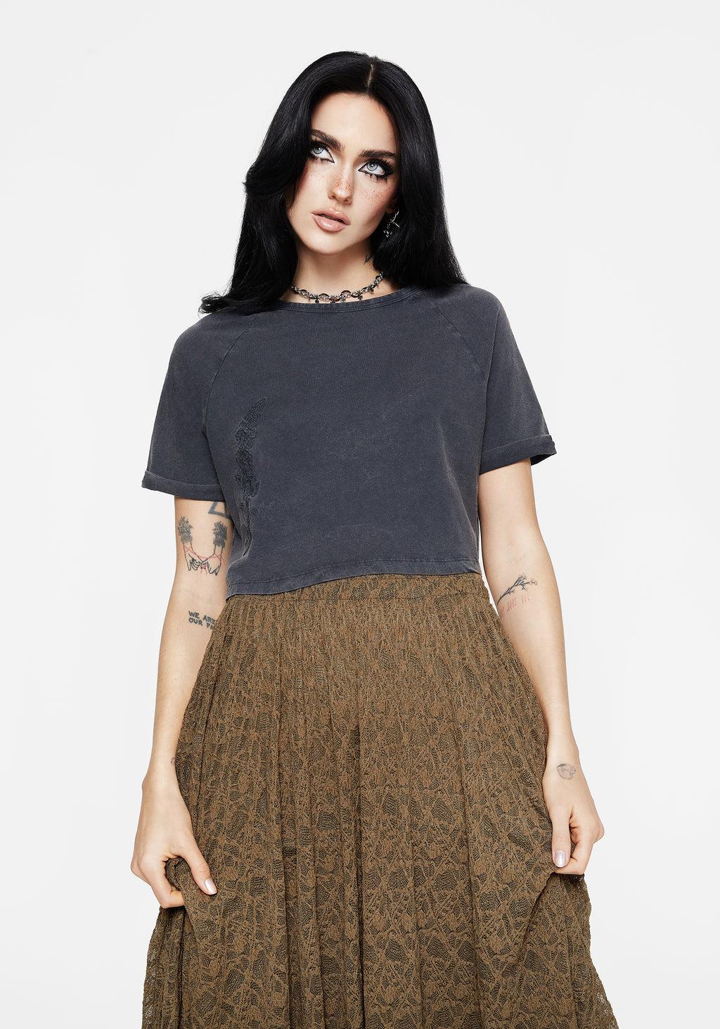 Foxglove Cotton Embroidered Boxy Crop Tee Product Image