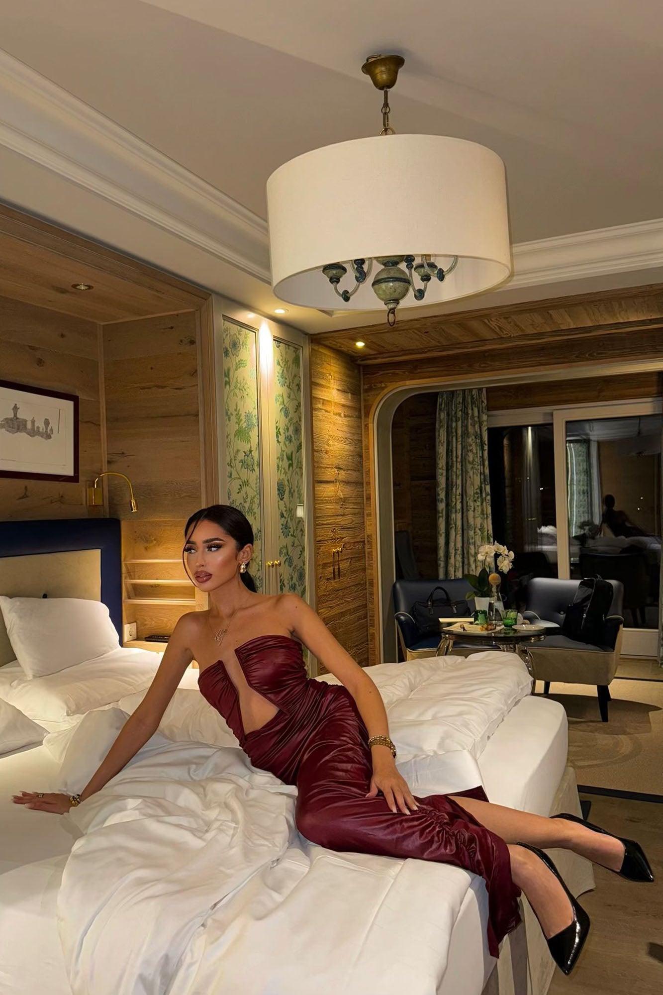 Denise Ruched Tube Maxi Dress - Burgundy Product Image