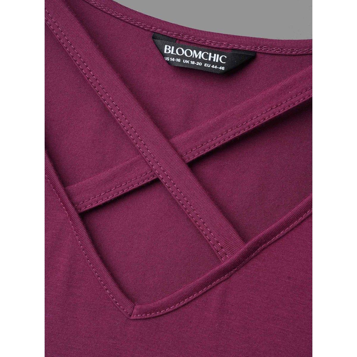 Plus Size Crossover Neck-Tie Flared T-Shirt RedViolet Women Casual Asymmetrical V-neck Loose Everyday T-shirts BloomChic 12/L Product Image