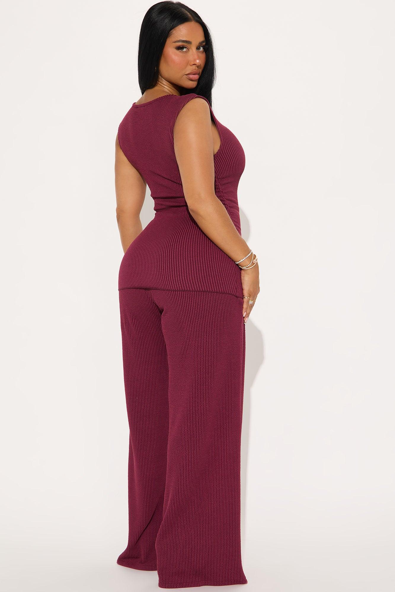 Amaya Ribbed Pant Set - Wine Product Image