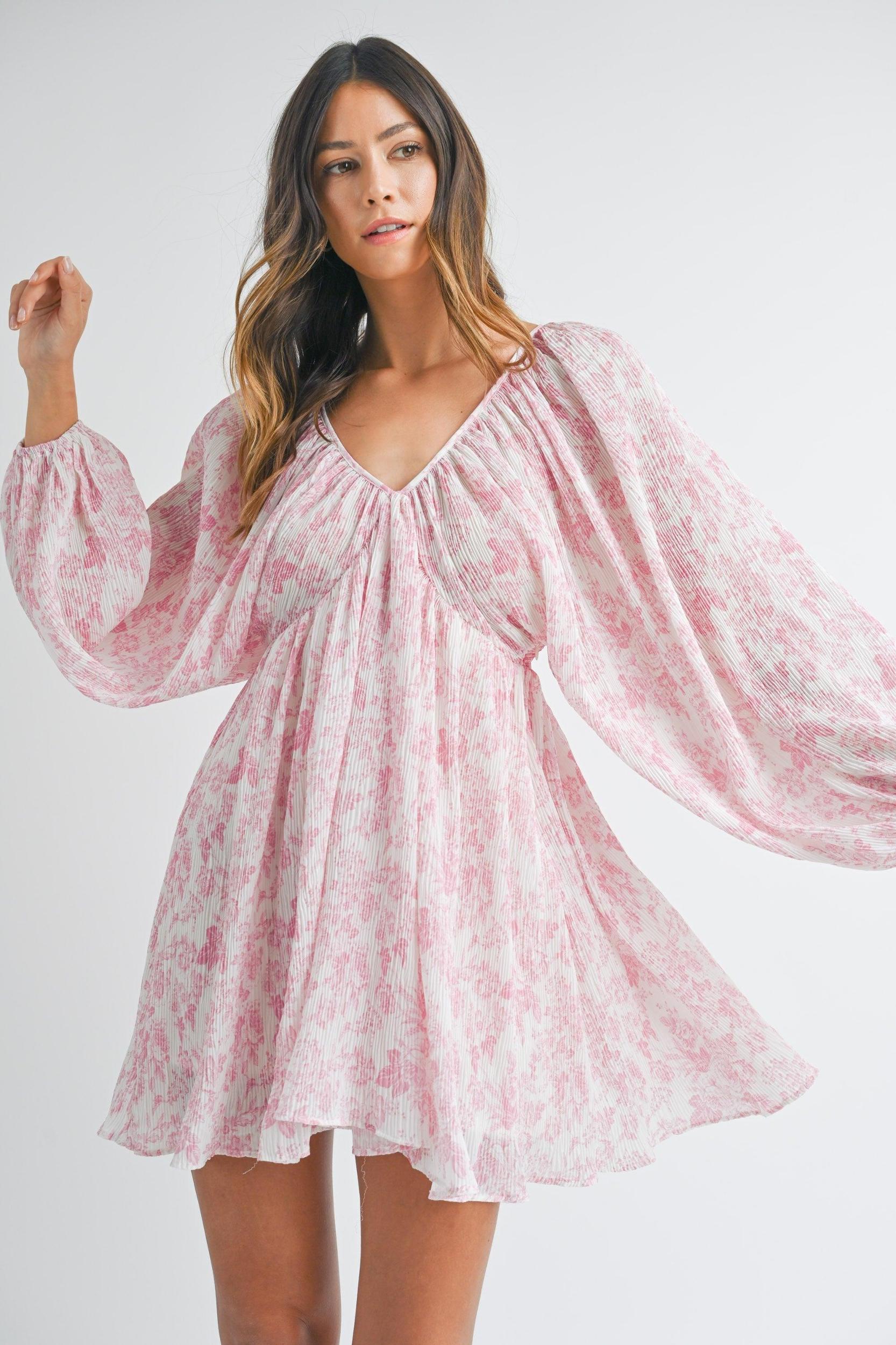 FINAL SALE Priyanka Puff Sleeve Floral Mini Dress | Pink White Product Image