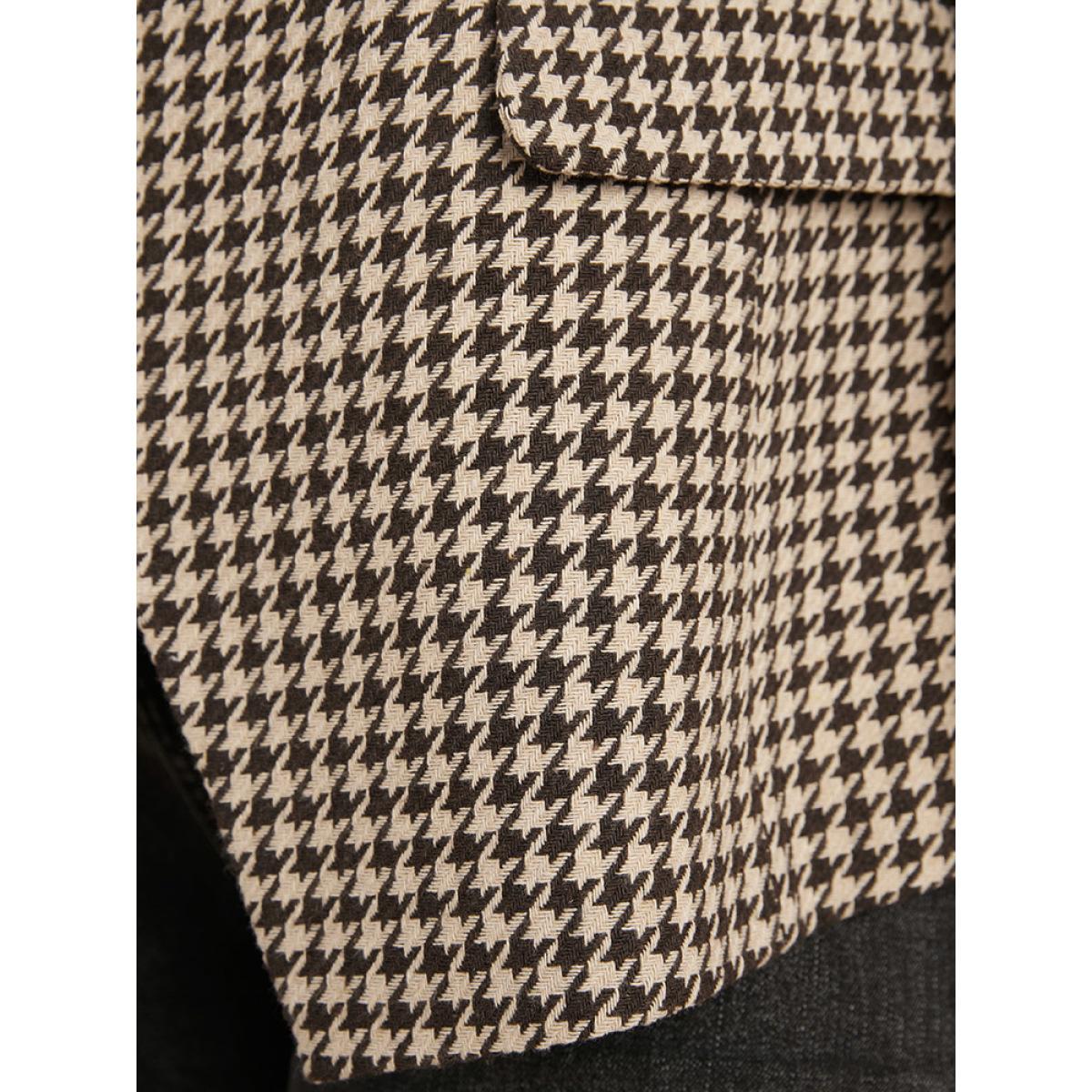 Plus Size Houndstooth Suit Collar Pocket Button Down Coat Women LightBrown Office Button Ladies Office Winter Coats BloomChic 10/M Product Image