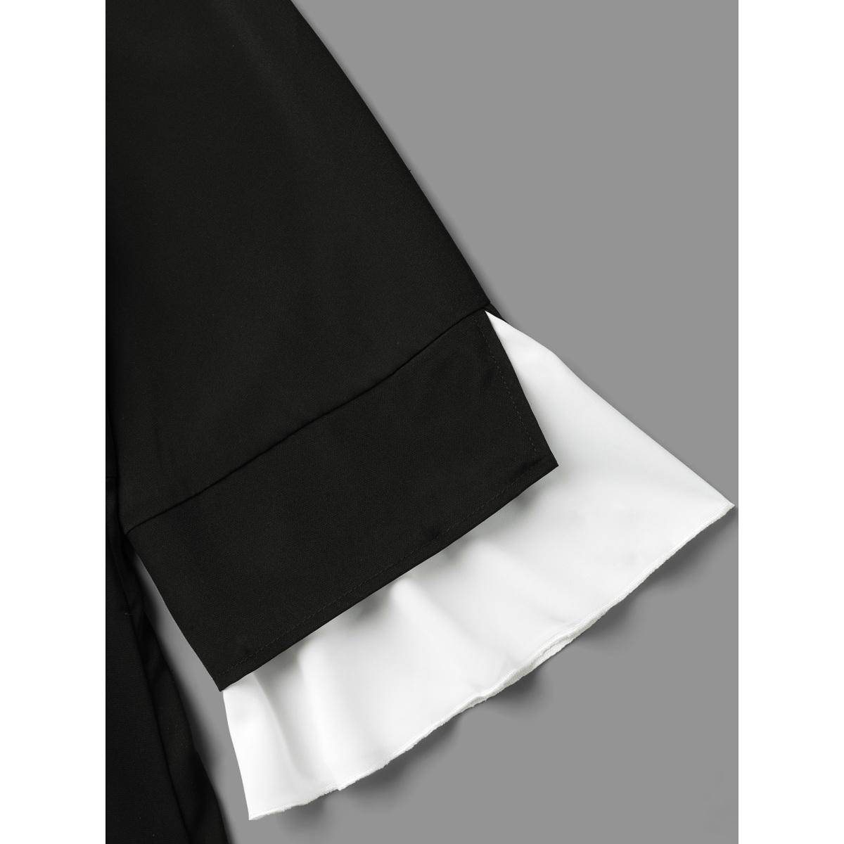 Plus Size Color Contrast Tiered Skirt Pocket Midi Dress Black Women At the Office Contrast Round Neck Elbow-length sleeve Curvy BloomChic 12/L Product Image