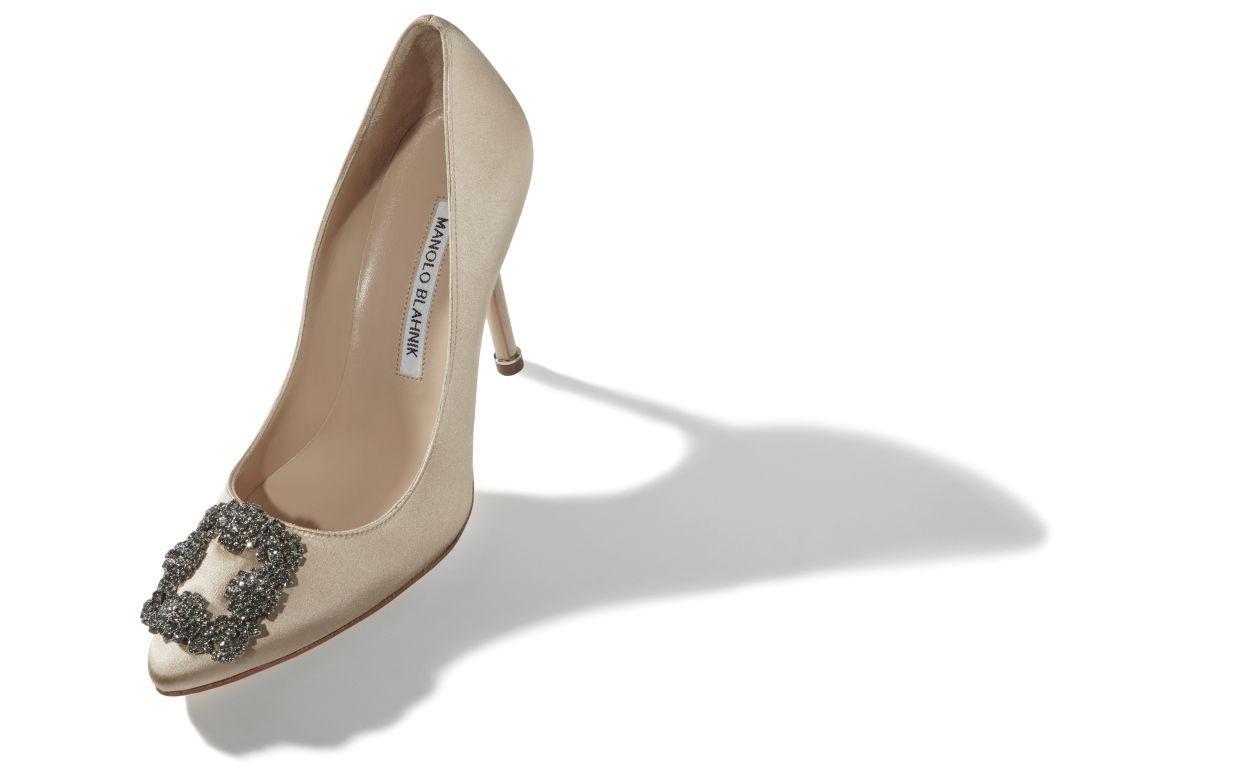 HANGISI Champagne Satin Jewel Buckle Pumps Product Image
