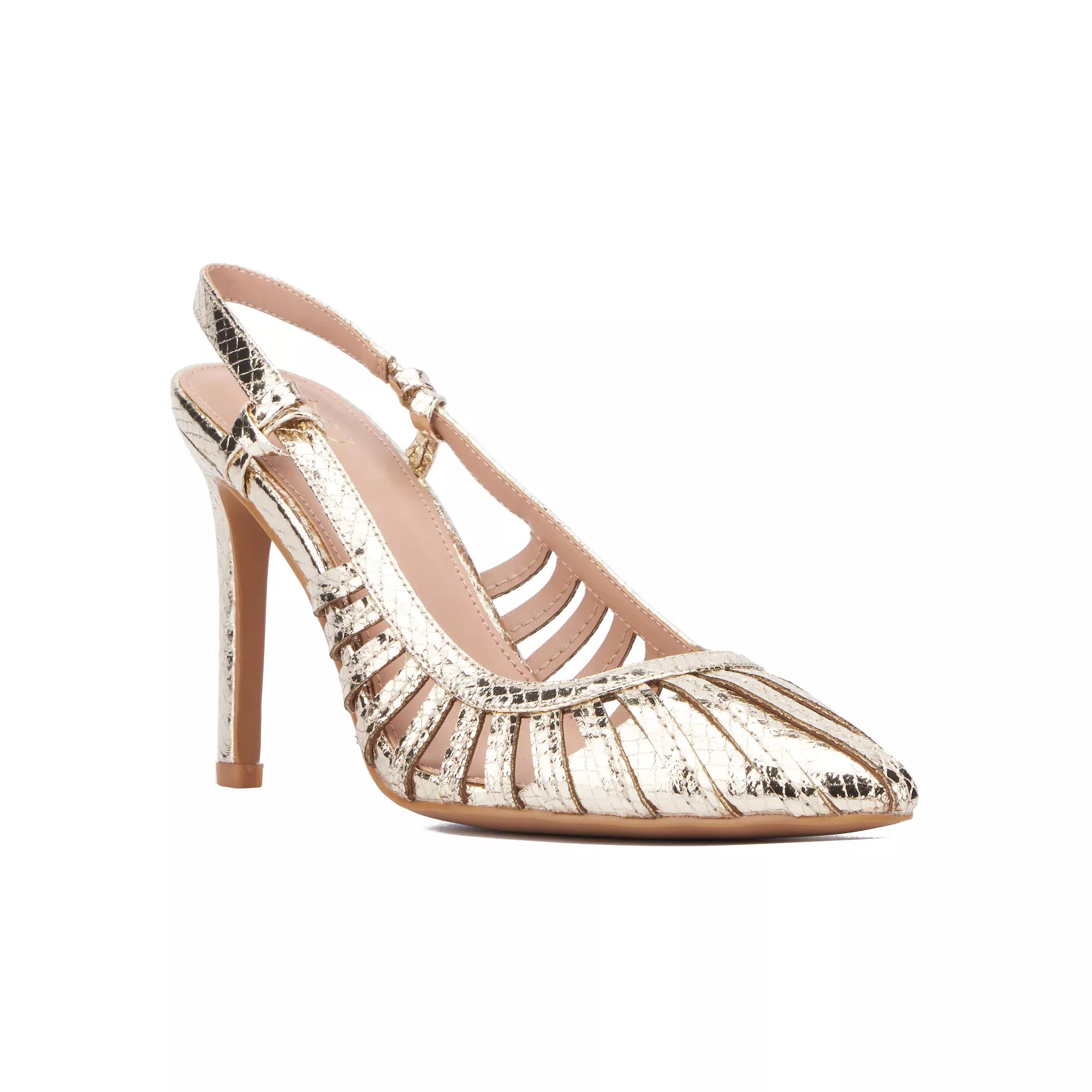 New York & Company® Magdalene Women's Metallic Sling Back Heels, Size: 8.5, Gold Product Image