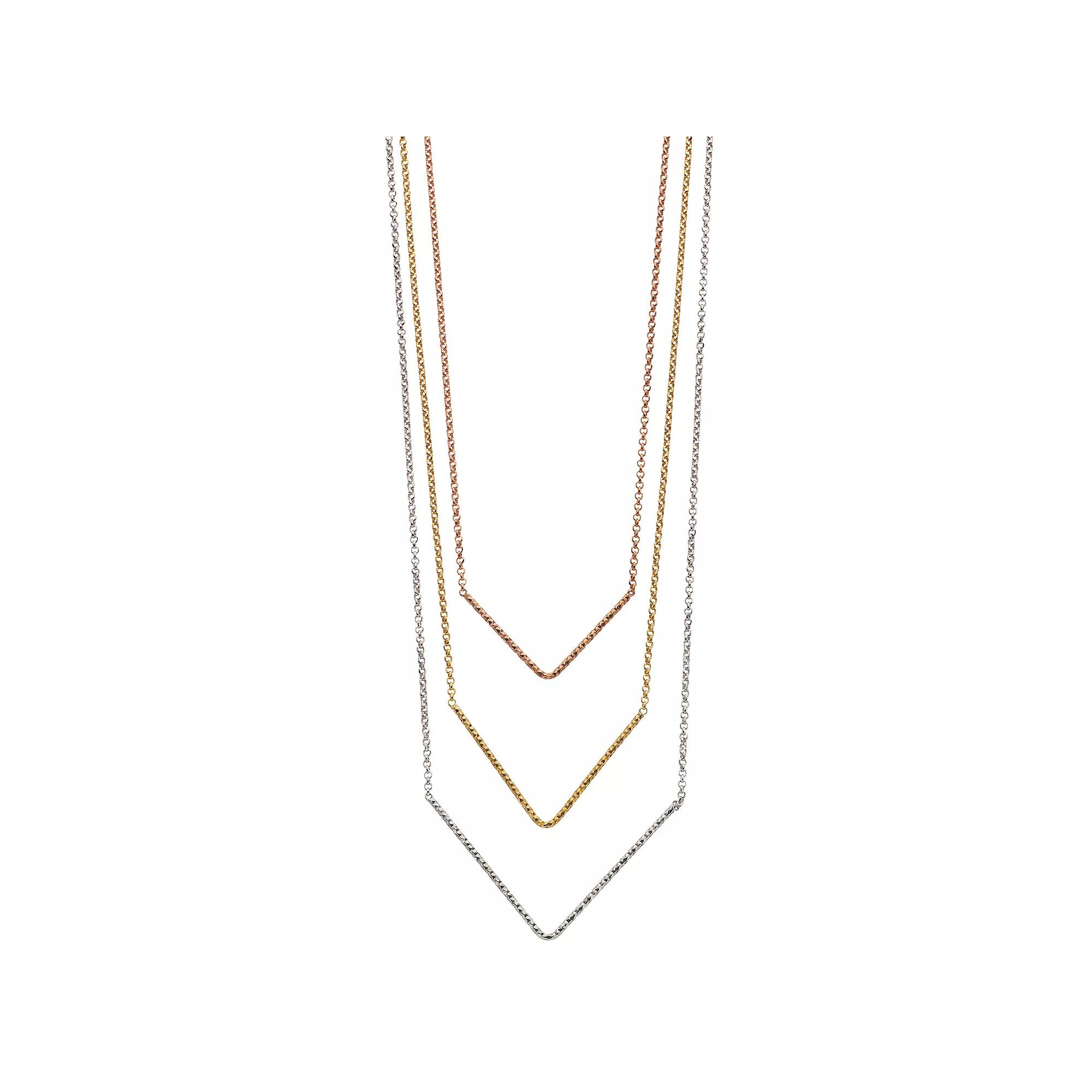 Tri-Tone Sterling Silver Graduated Triple V Necklace, Women's, Size: 20" Product Image