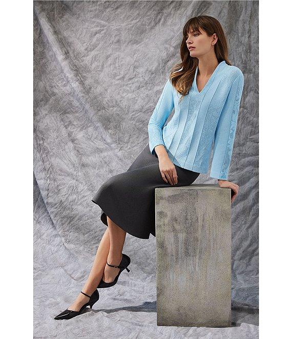 Ming Wang Knit Elastic Waist A-line Midi Skirt Product Image