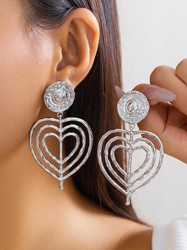 Normcore Geometric Heart Shape Hollow Solid Color Drop Earrings Product Image
