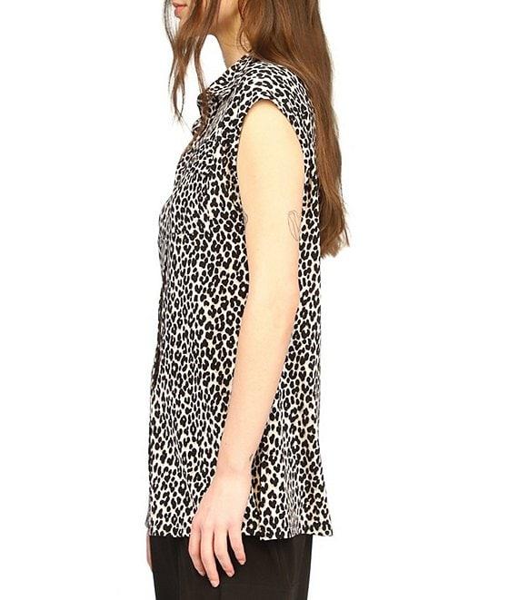 Michael Kors Cheetah Print Collared Neckline Cap Sleeve Top Product Image