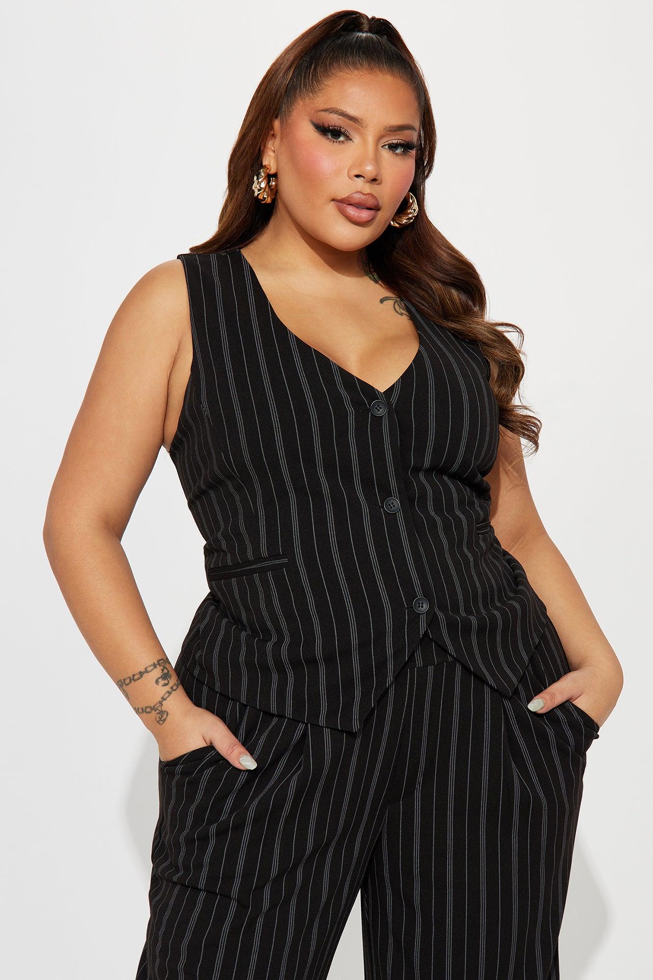 Heidy Pinstripe Vest Pant Set - Black Product Image