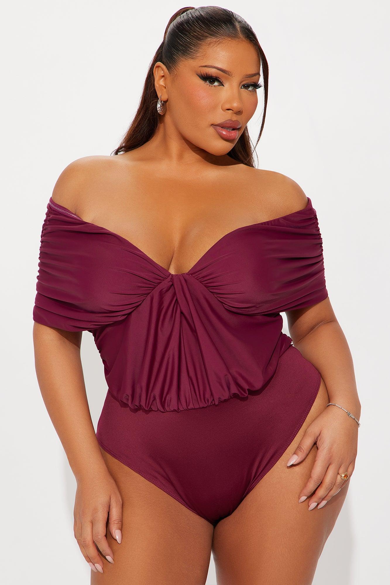 True Rival Ruched Off Shoulder Bodysuit - Plum Female Product Image