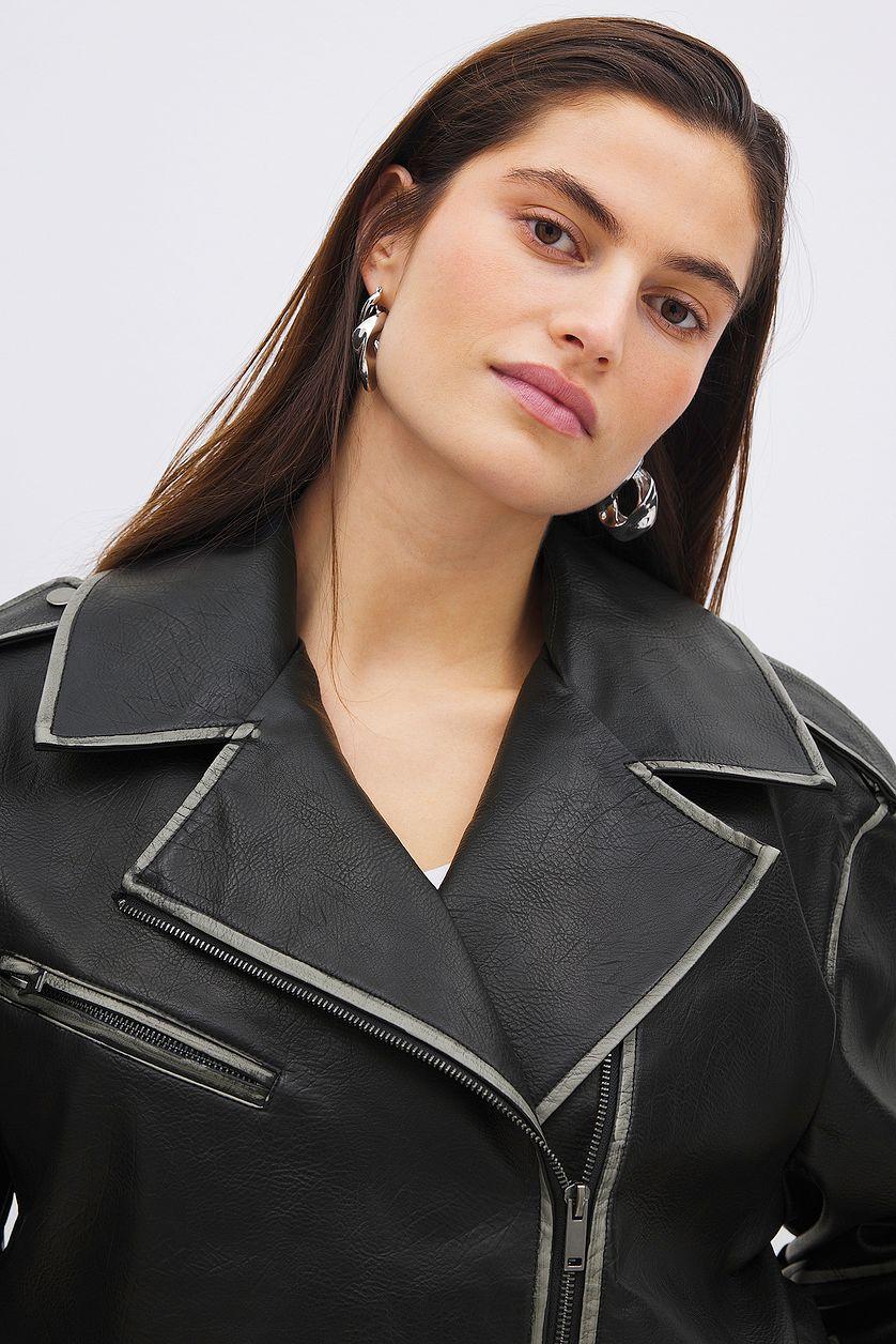 Washed Out Pu Biker Jacket Product Image