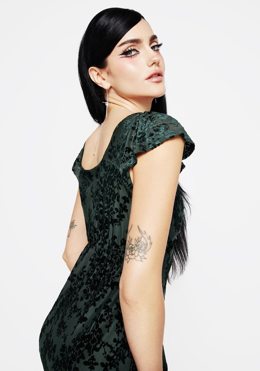 Avalon Floral Flocked Velour Frill Sleeve Midaxi Dress Product Image