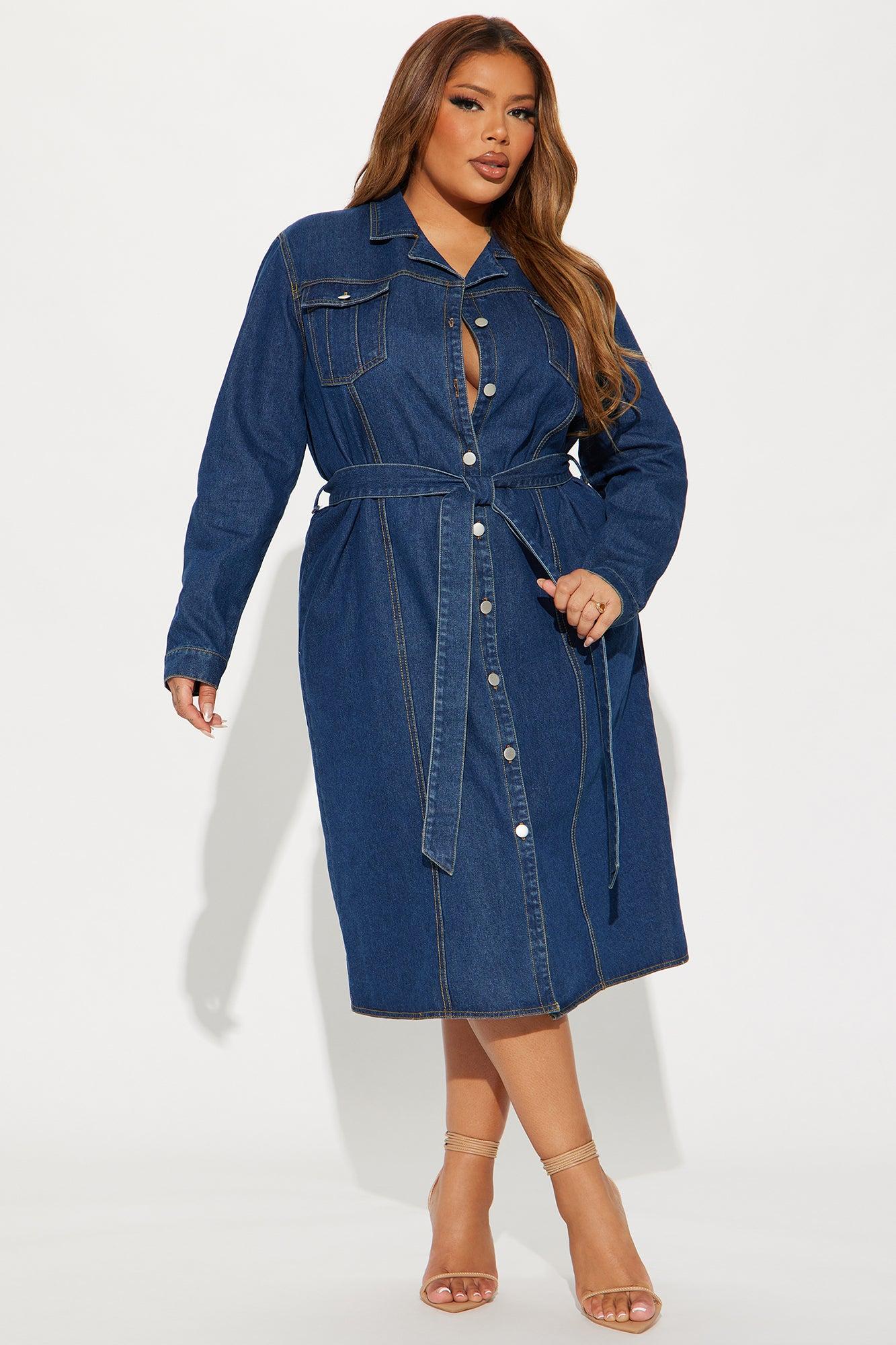 Denim Delight Midi Shirt Dress - Dark Denim Product Image