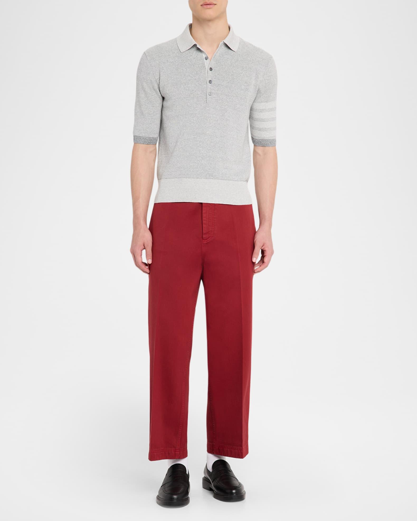 Men's Linen and Cotton Stripe-Sleeve Polo Shirt Product Image