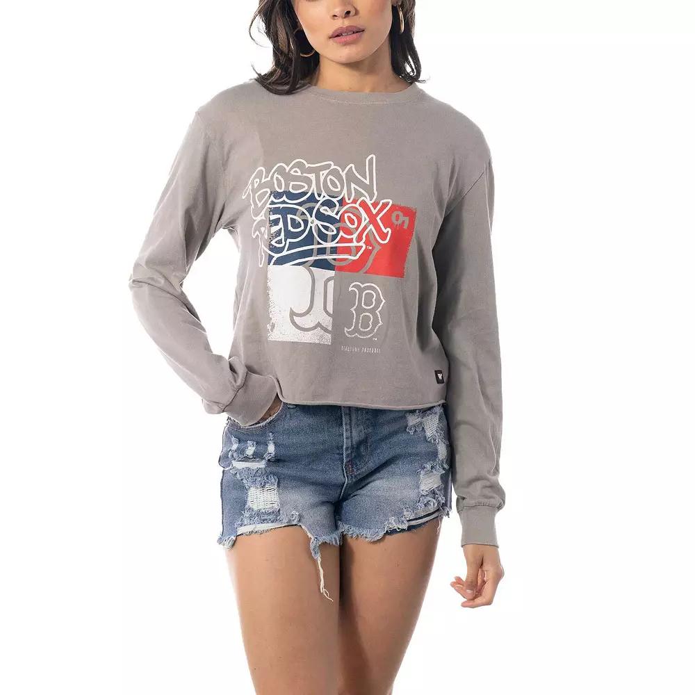 Women's The Wild Collective Gray Boston Red Sox Cropped Long Sleeve T-Shirt,  Product Image