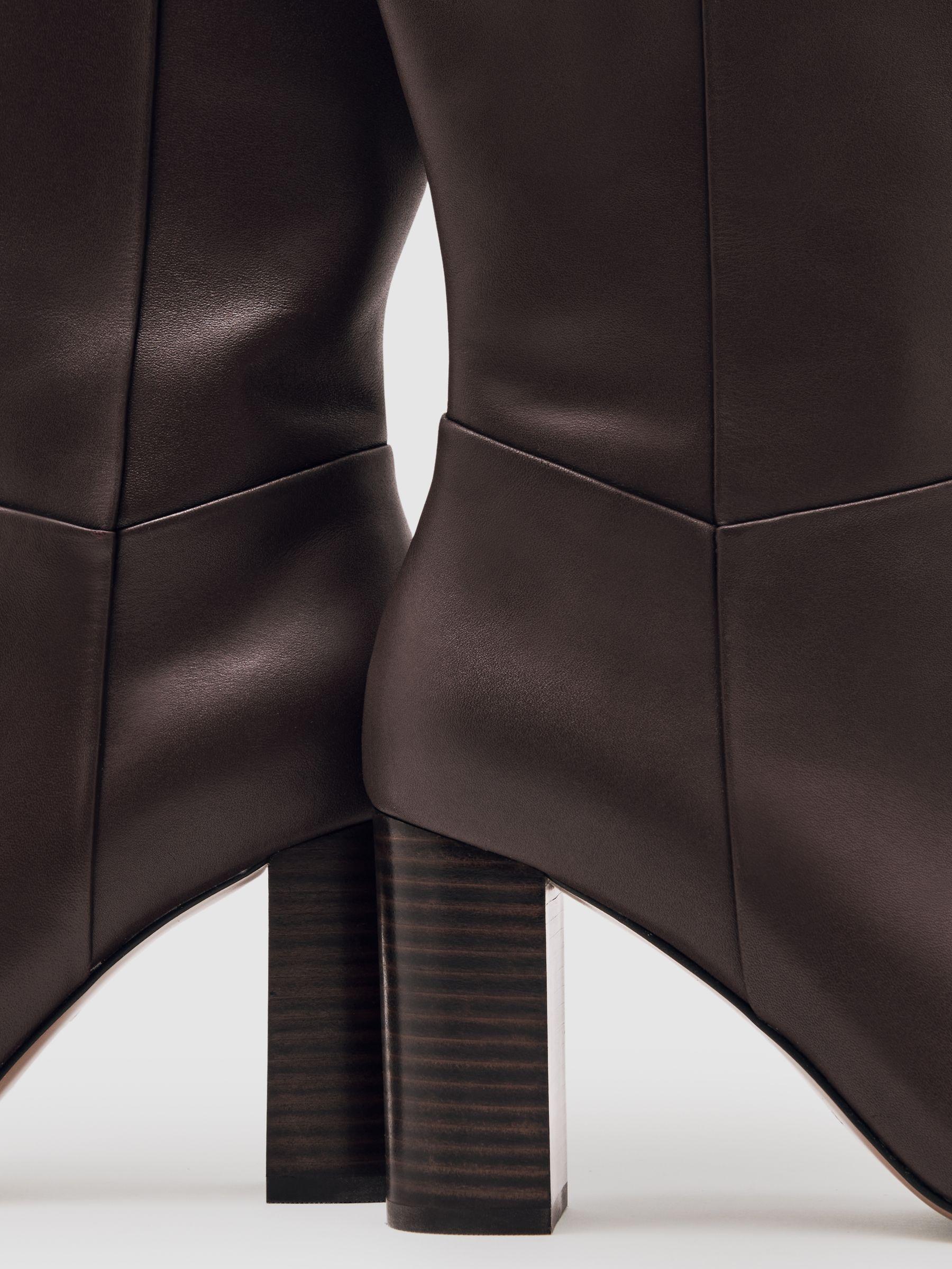Leather Block-Heel Knee-High Boots in Burgundy Product Image