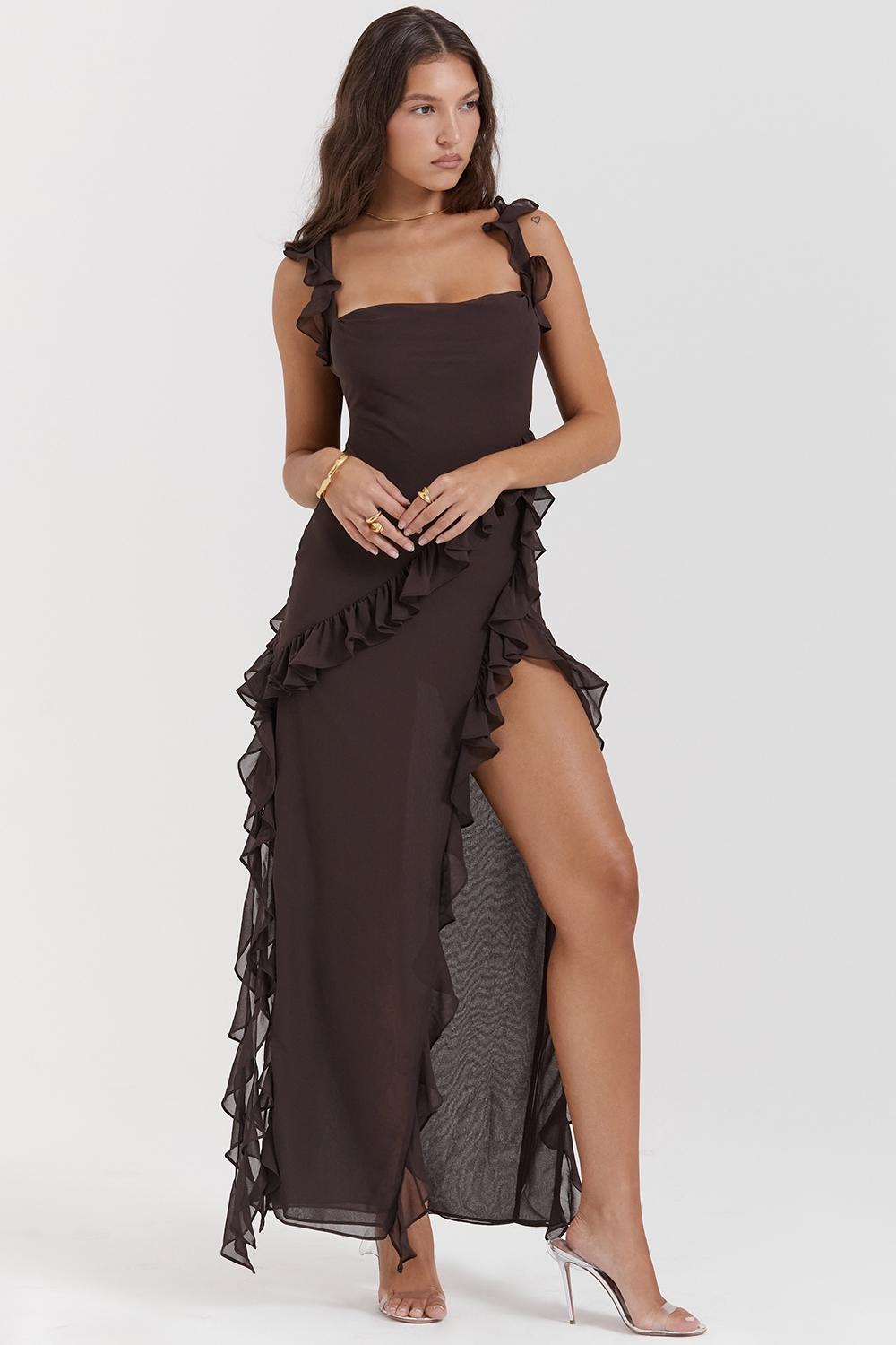 Ariela  espresso ruffle maxi dress - sale Product Image