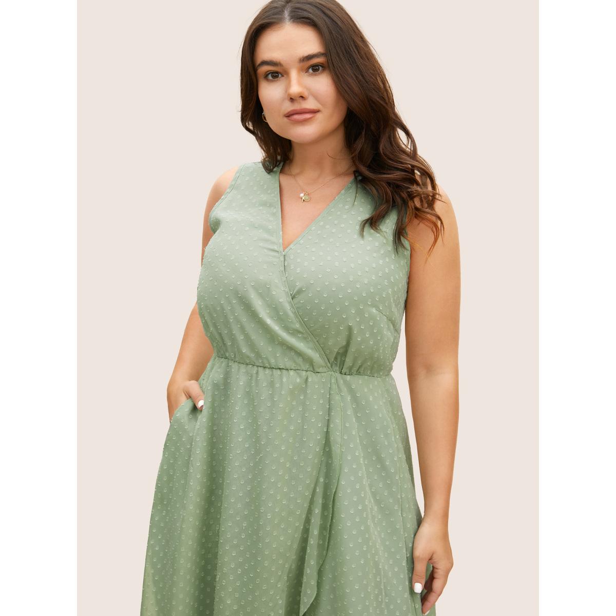 Plus Size Overlap Collar Texture See Through Dress Palemauve Women Elegant Texture Overlap Collar Sleeveless Curvy BloomChic 28/5X Product Image