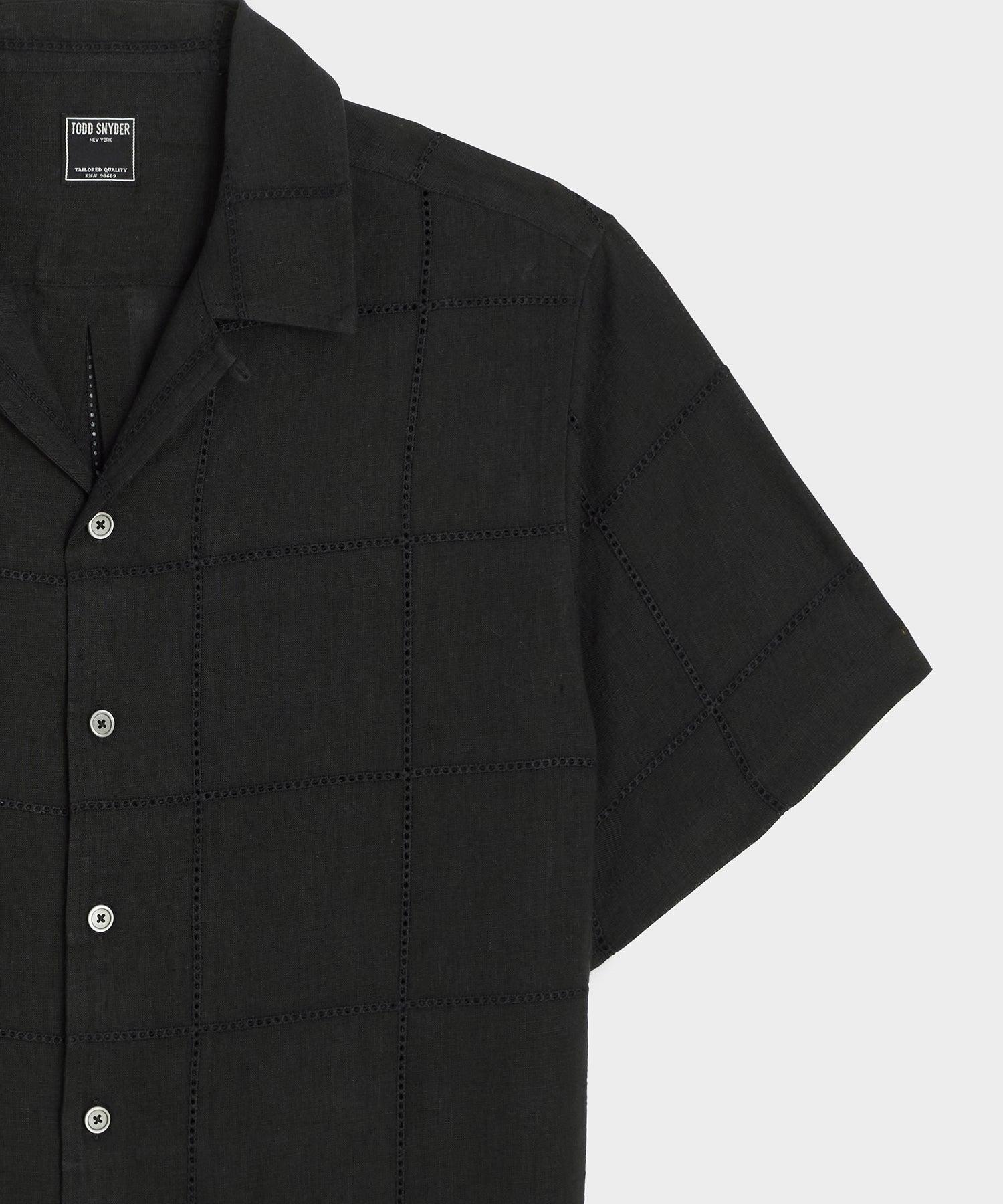 Cropped Embroidered Linen Camp Collar Shirt Product Image