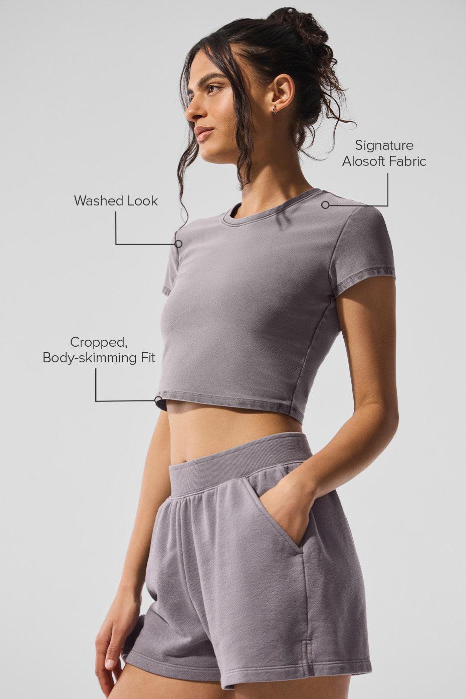 Washed Alosoft Crop Finesse Short Sleeve - Cool Grey Wash Product Image