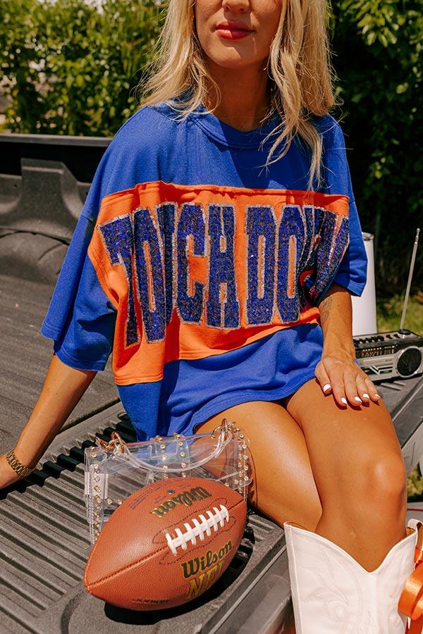 It's a Touch Down Sequin Oversized Tee in Blue Product Image