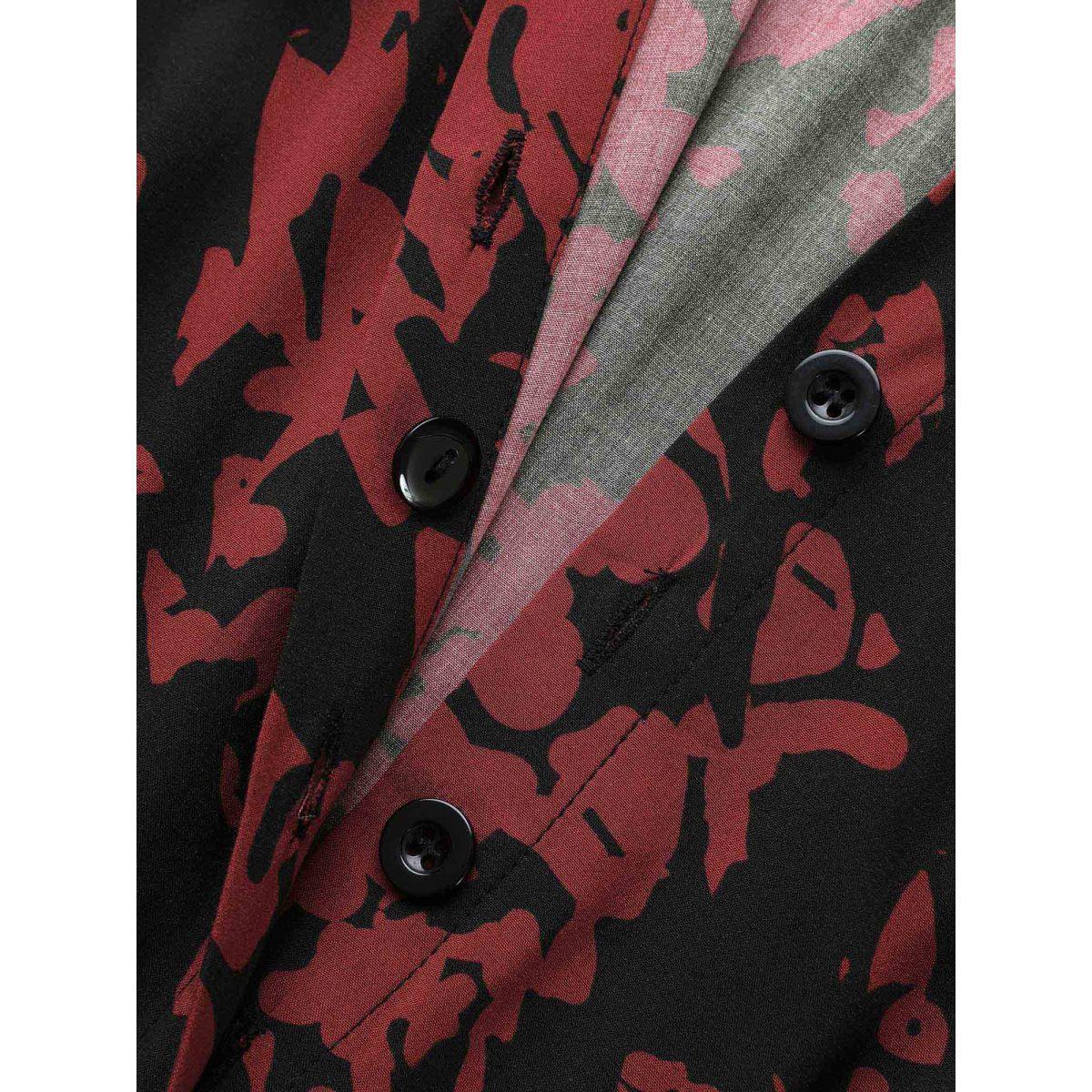 Plus Size Silhouette Floral Print Shirt Collar Belted Dress BlackFlower Women Elegant Belted Shirt collar Long Sleeve Curvy BloomChic 10/M Product Image