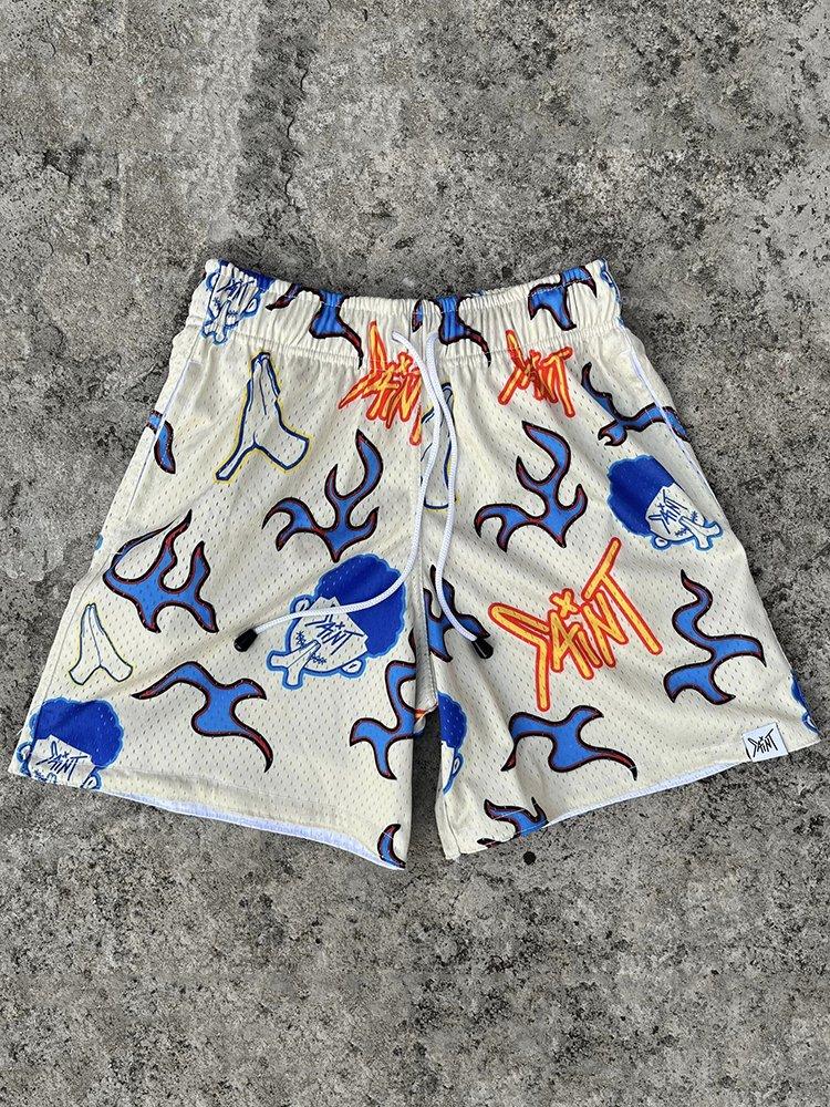Sopula Street Sports Fashion Saint Graphic Drawstring Mesh Basketball Shorts Product Image