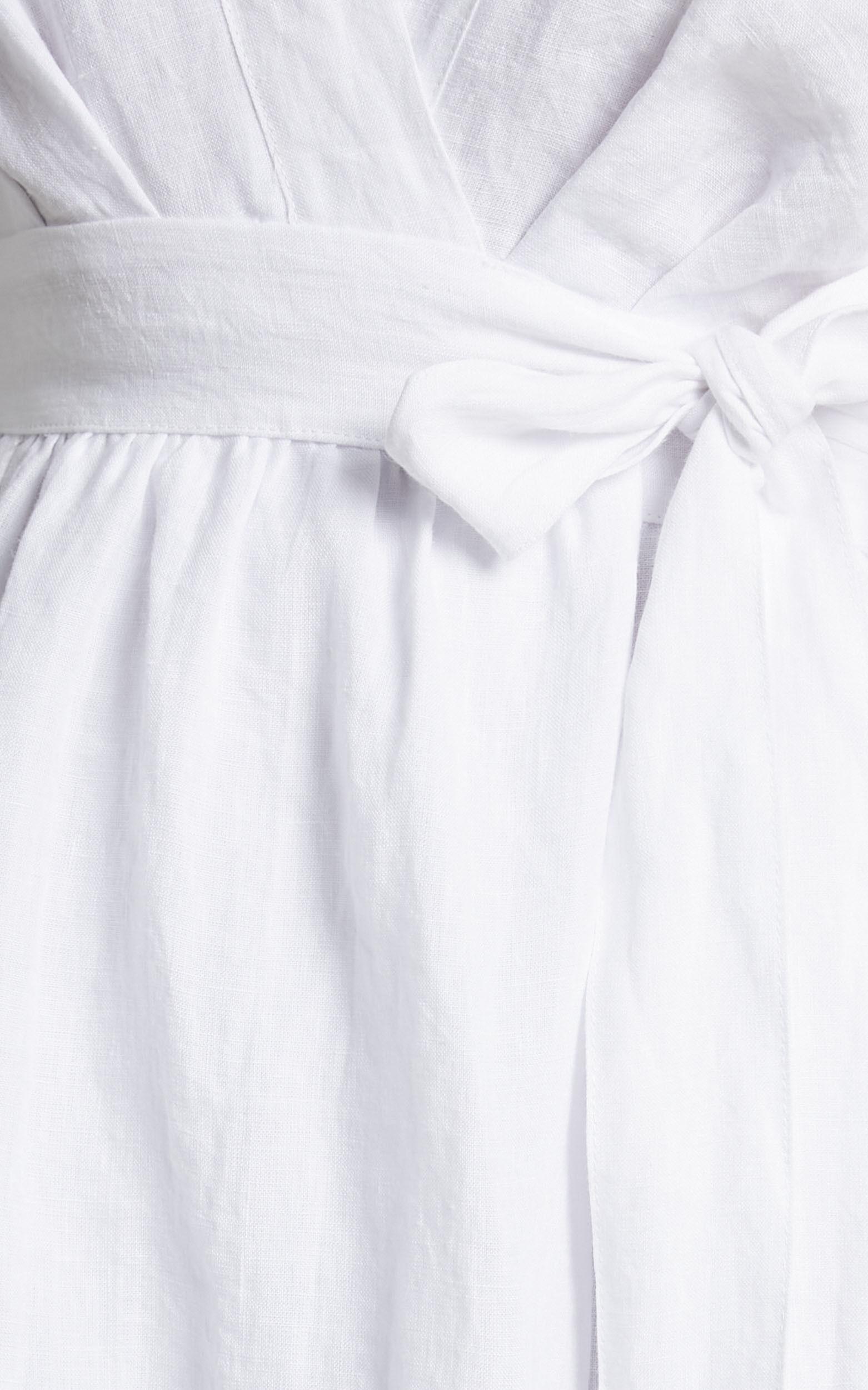 Amalie The Label - Franc Linen Puff Sleeve Wrap Midi Linen Dress in White Product Image