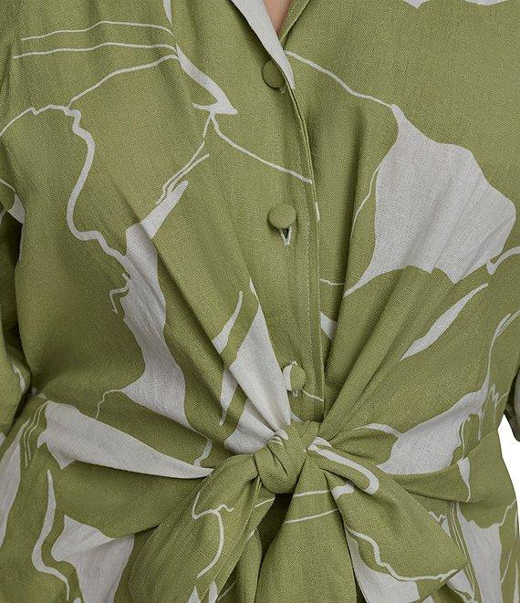 Donna Karan Plus Size Floral Print Midi Shirt Dress Product Image